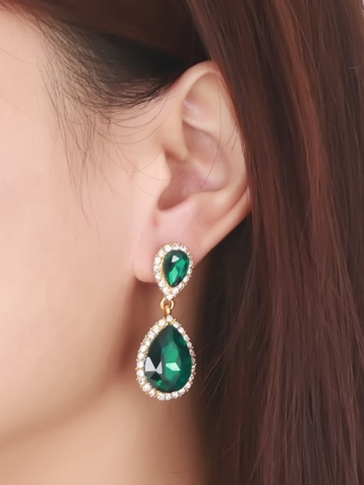 CONG Green Water Drop Shaped Shimmering Rhinestone Drop Earrings 1