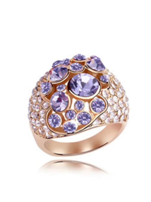 purple Exaggerated Cubic austrian Crystals Alloy Ring