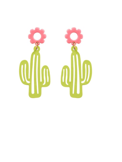 A Green Alloy With Platinum Plated Simplistic Cactus Flower Drop Earrings