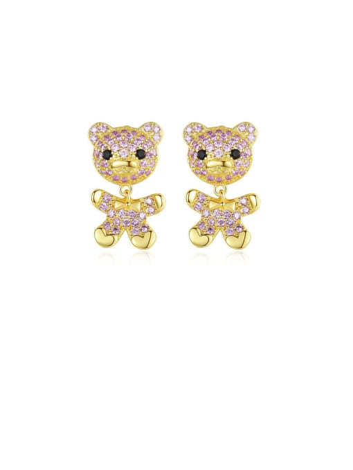 BLING SU Copper With Gold Plated Delicate Animal Bear Drop Earrings 0