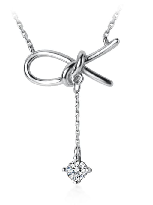 Rosh 925 Sterling Silver With Cubic Zirconia  Simplistic Bowknot Necklaces 4