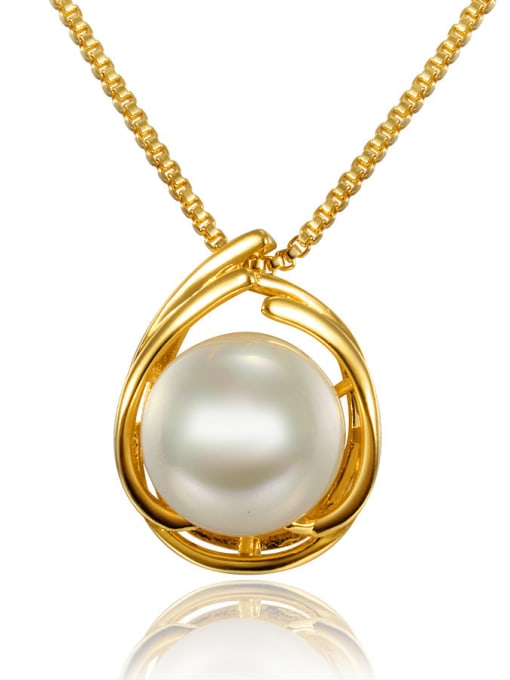 Gold Women 18K Gold Plated Water Drop Artificial Pearl Necklace