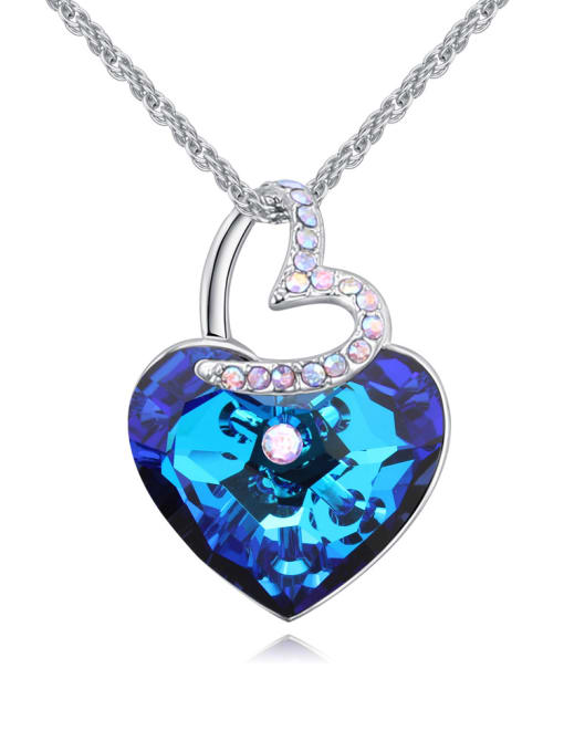 QIANZI Fashion Shiny Heart Blue austrian Crystals Alloy Necklace 1