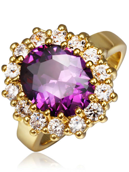 Gold Purple Women 18K Gold Zircon Engagement Ring