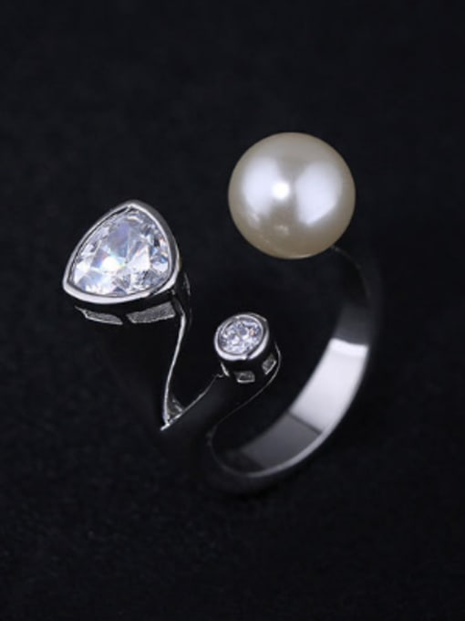 Wei Jia Personalized Imitation Pearl Zirconias Copper Opening Ring 0