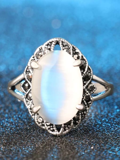 Gujin Retro style White Opal Antique Silver Plated Ring 2