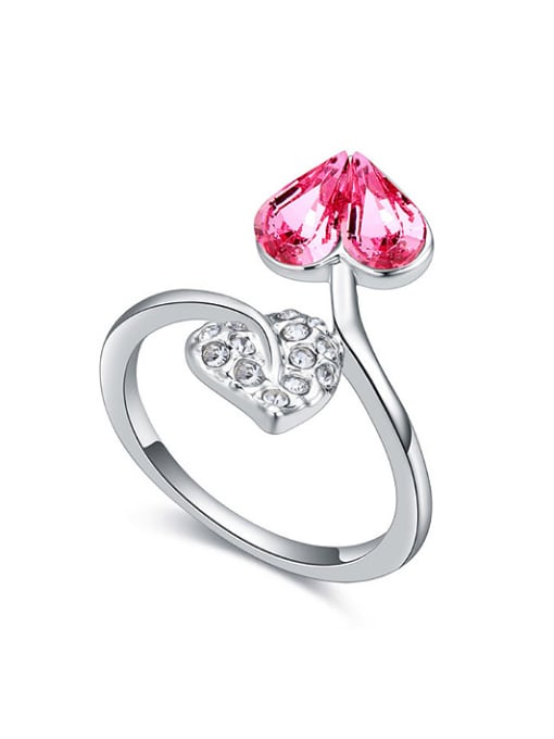 QIANZI Personalized Heart austrian Crystal Leaf Alloy Ring