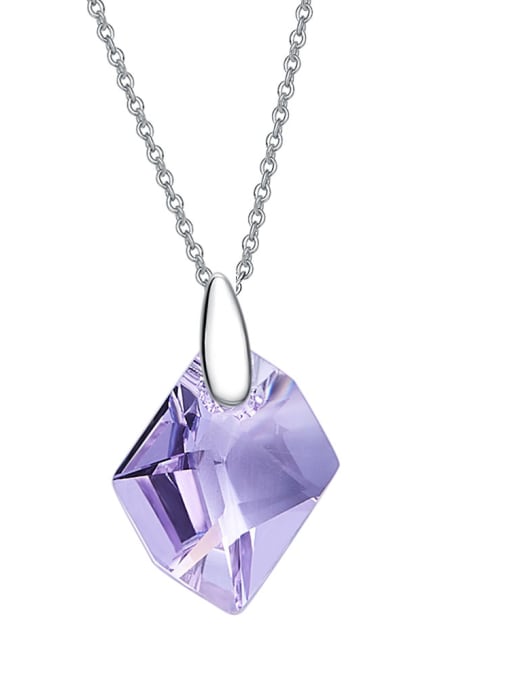 Purple Simple Irregular austrian Crystal Pendant 925 Silver Necklace