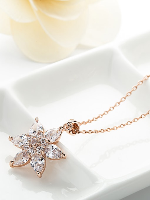 BLING SU Copper With 3A cubic zirconia Trendy Flower Necklaces 3