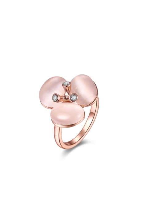 Rose Gold,pink Simply Style Flower Shaped Semi-precious Stone Ring