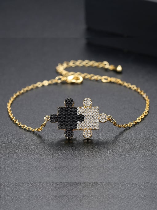 18K-Gold Copper inlaid AAA zircons black and white double color puzzle Bracelet