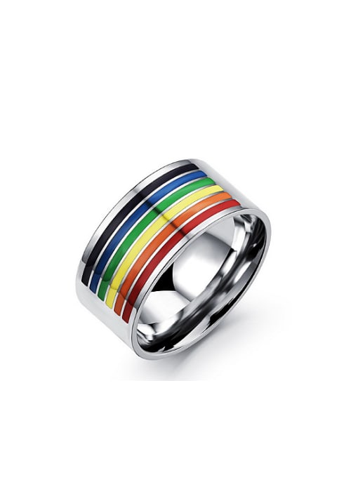 Open Sky Fashion Colorful Rainbow Titanium Smooth Ring 0