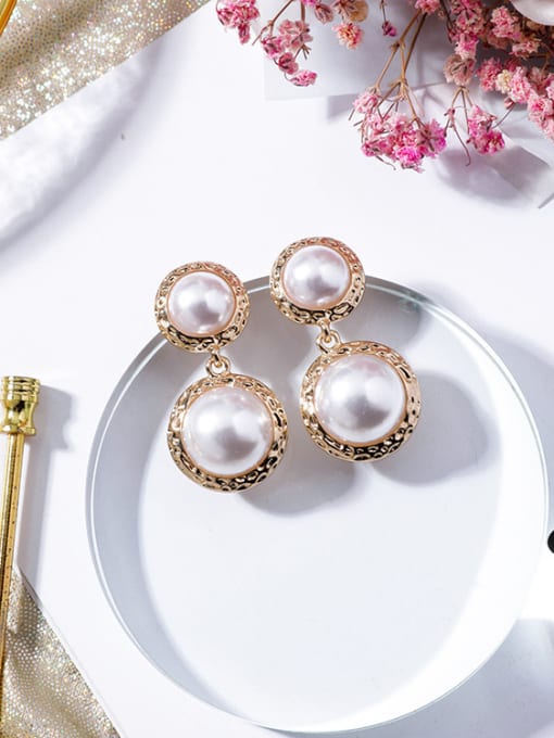white Alloy With Gold Plated Fashion Round  Imitation Pearl Earrings