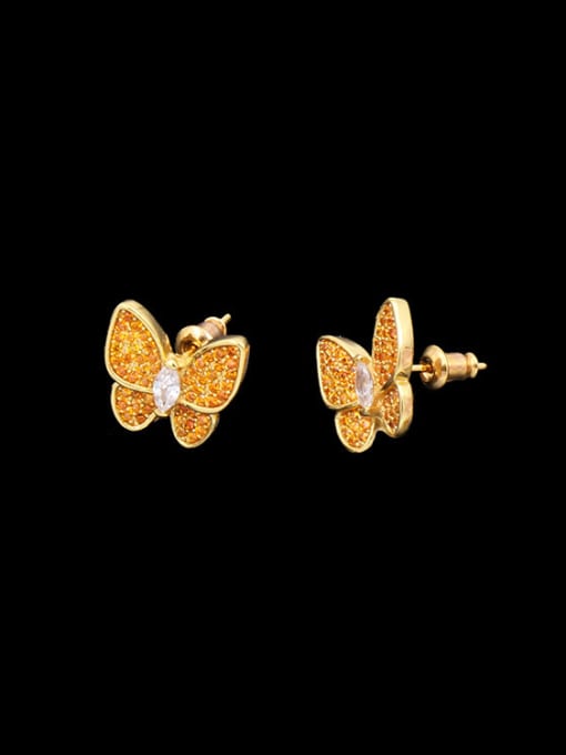 Gold + orange Butterfly Copper stud Earring