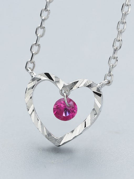 One Silver Pink Heart Necklace 2
