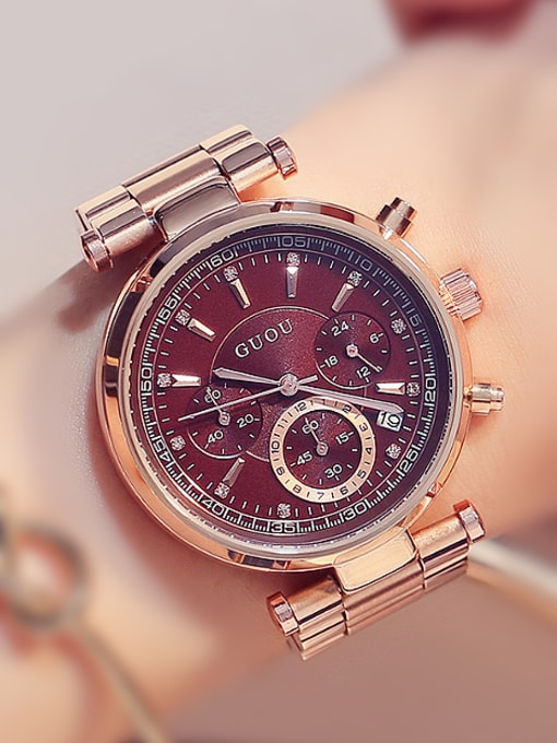 brown GUOU Brand Fashion Multi-function Mechanical Watch
