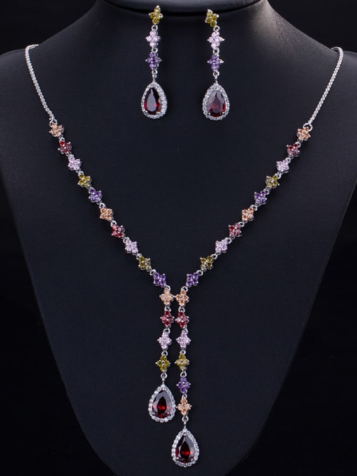 L.WIN Water Drop Color Zircons Two Pieces Jewelry Set 1