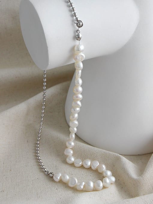 DAKA 925 Sterling Silver With Platinum Plated Simplistic Irregular Freshwa Pearlter Necklaces 2
