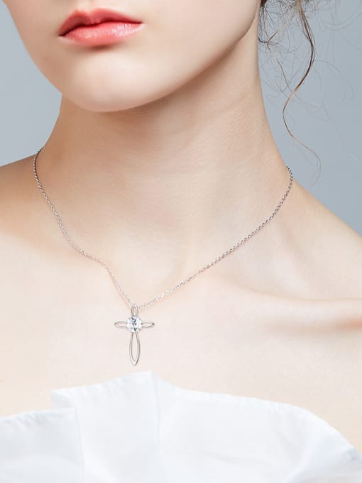 CEIDAI Simple Hollow Cross White austrian Crystal Pendant 925 Silver Necklace 1
