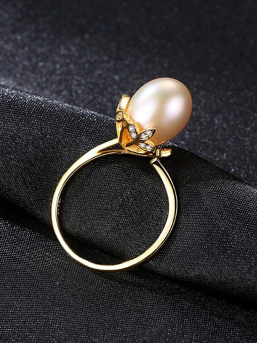Pink Sterling Silver 10-11mm natural freshwater pearl tulips flower ring