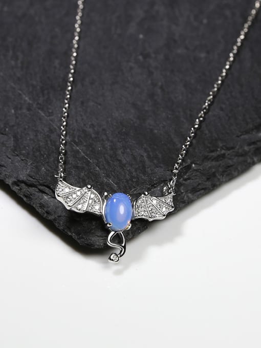 Peng Yuan Personalized Little Bat Blue Stone 925 Silver Necklace 3