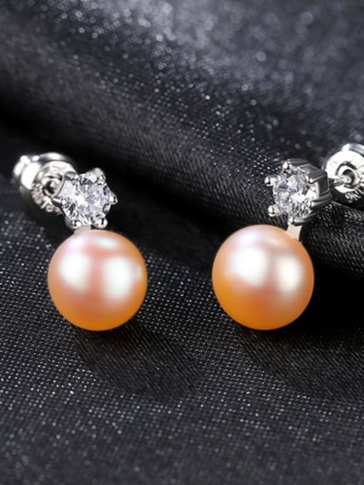 Pink Sterling silver small simple natural pearl earrings
