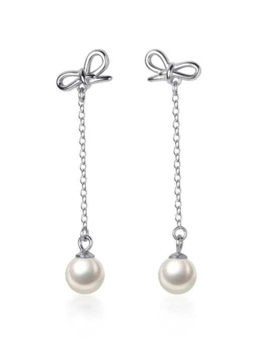 Rosh 925 Sterling Silver With  Artificial Pearl Trendy Bowknot Drop Earrings 0