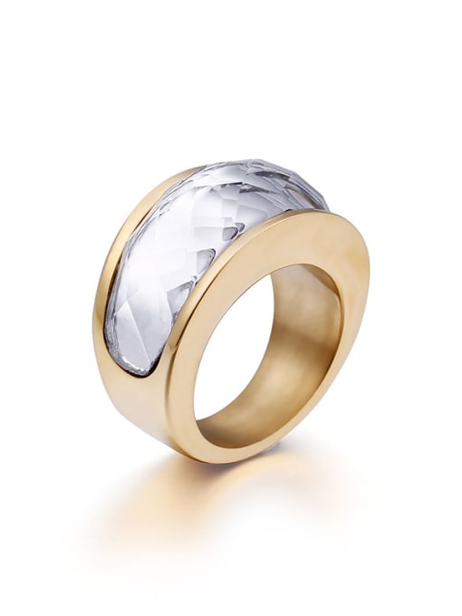 white Stainless Steel With Gold Plated Trendy Geometric Multistone Rings