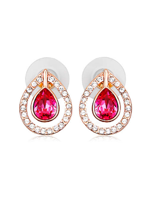 pink Austria Crystal Water Drop Stud Earrings