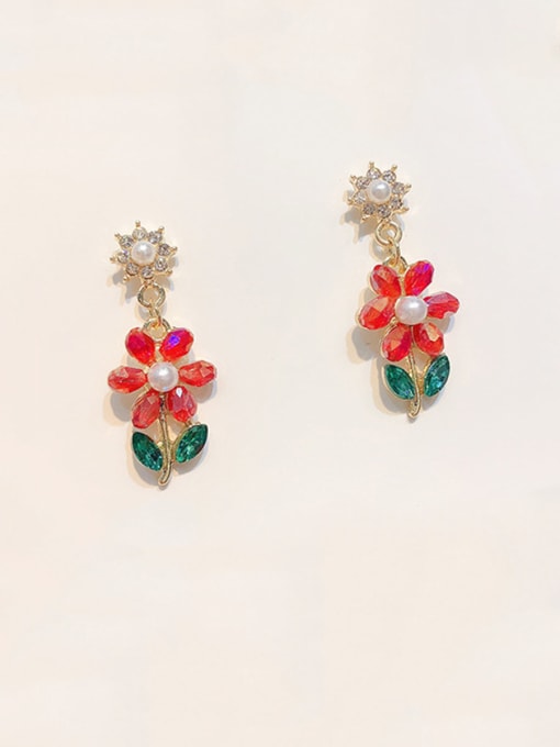 Girlhood Alloy With Glass stone Fashion Flower Drop Earrings 2