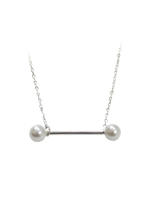 DAKA Pure silver fashion geometric elements minimalist Pearl Pendant Necklace 2