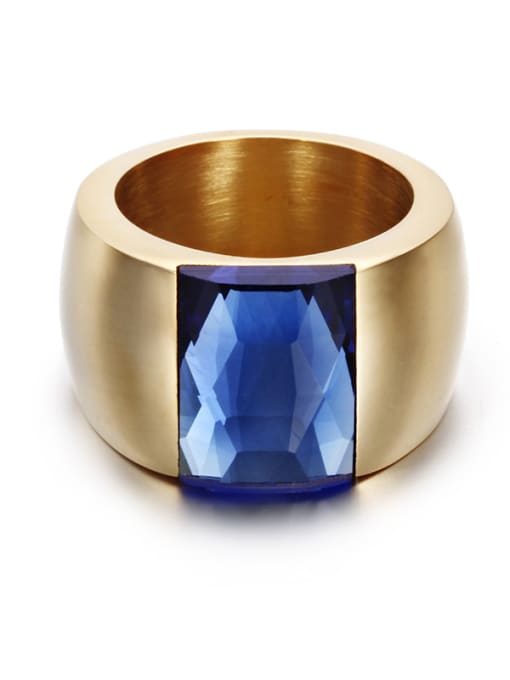 Blue 7 yards Titanium With 18k Gold Plated Fashion Square Party Multistone Rings