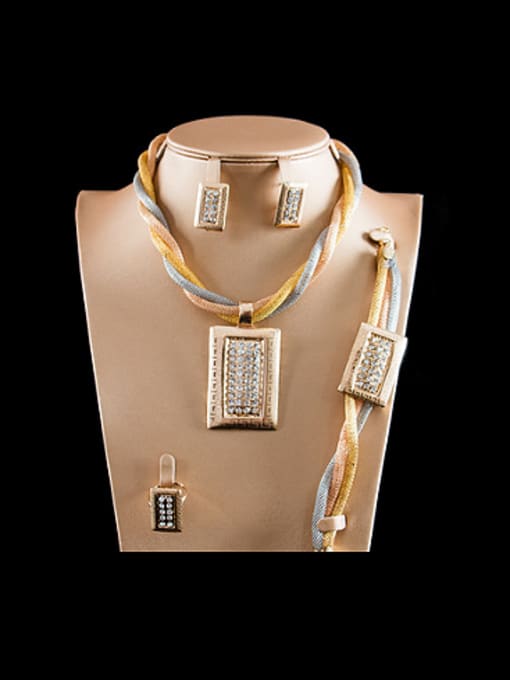 Lan Fu Rhinestones Square Colorfast Four Pieces Jewelry Set