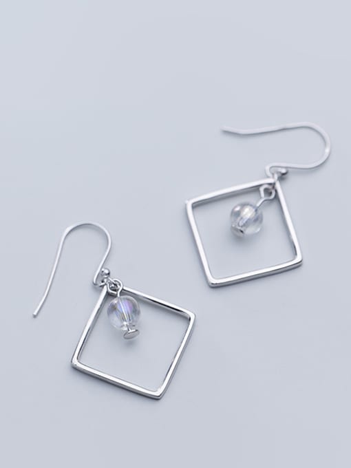Rosh 925 Sterling Silver With Silver Plated Simplistic Square&Bead Hook Earrings 0