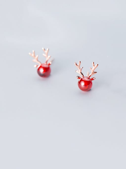 Rosh 925 Sterling Silver With Platinum Plated Cute  Small Elk  Stud Earrings 3