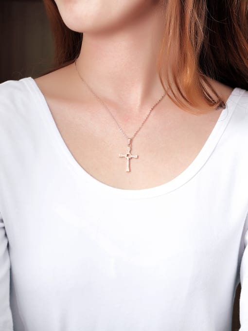 Open Sky Stainless Steel With Rose Gold Plated Personality Cross Necklaces 1