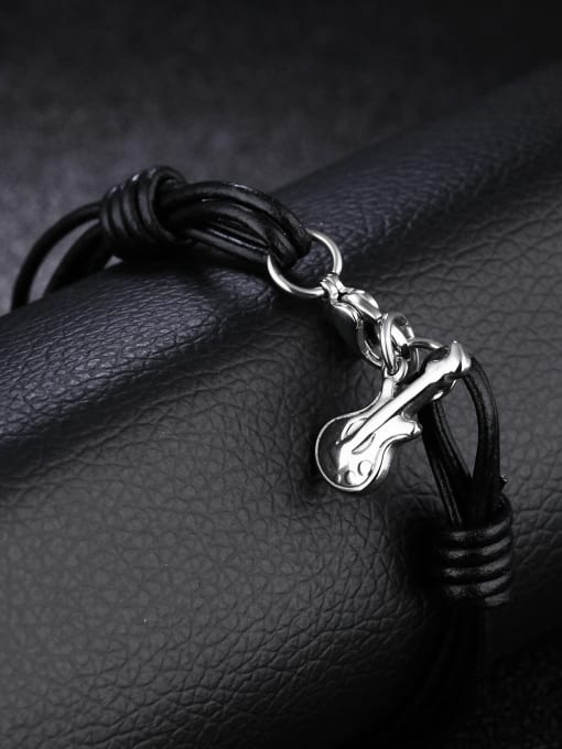 Open Sky Personalized Black Artificial Leather Multi-band Little Violin Bracelet 2