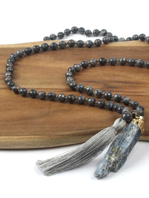 HN1920-B Natural Stones Tassel Pendant Fashion Necklace