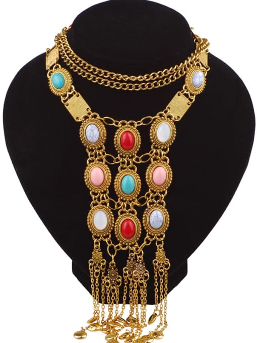 Qunqiu European and American antique turquoise exaggerated Necklace