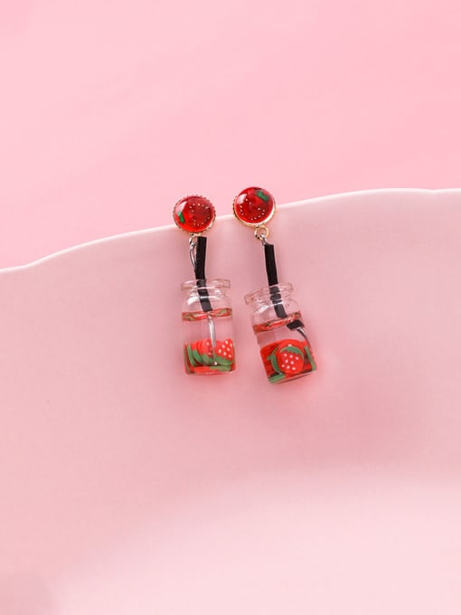 B Strawberry Alloy With Platinum Plated Cute Friut  Drinks Drop Earrings