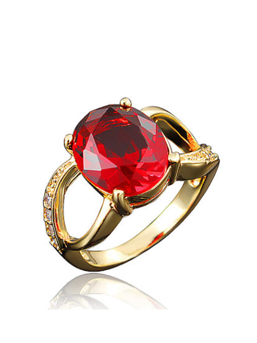 SANTIAGO Red Oval Shaped 18K Gold Plated Zircon Ring 0