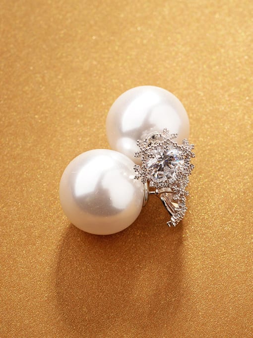 Silver+White Simple snowflake double-sided Pearl micro-inlay zircon Earring