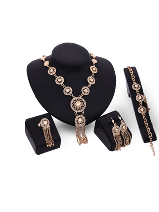 BESTIE Alloy Imitation-gold Plated Vintage style Tassels Hollow Flower Four Pieces Jewelry Set 0