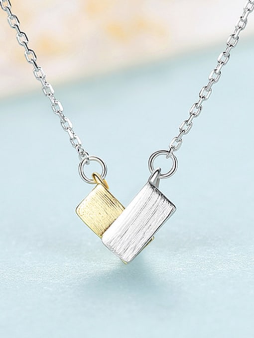sliver 925 Sterling Silver With  Two-color plating  Simplistic Geometric Necklaces
