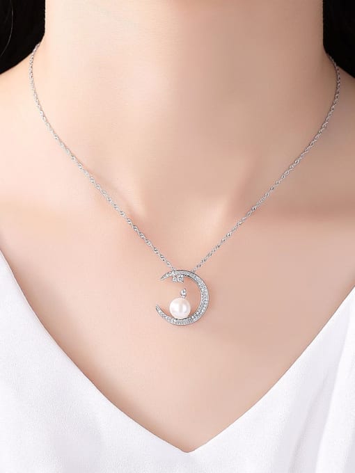 CCUI Pure silver with zircon pearl Moon Necklace 1