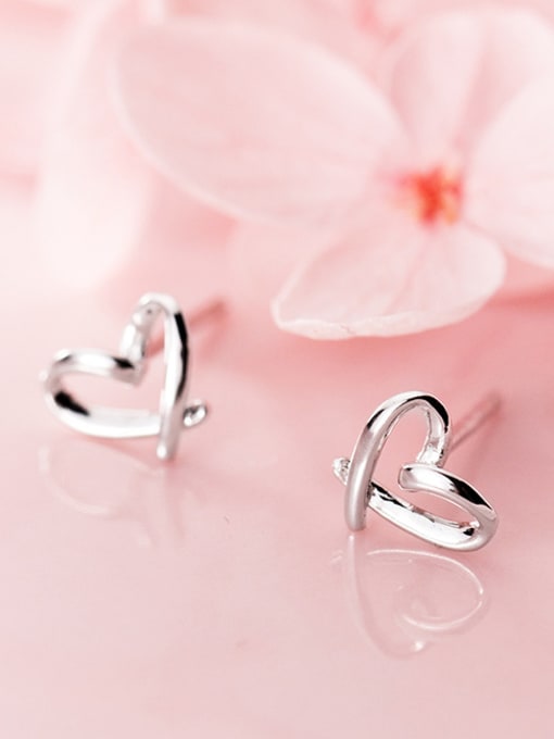 Rosh 925 Sterling Silver With Platinum Plated Fashion Heart Stud Earrings 1