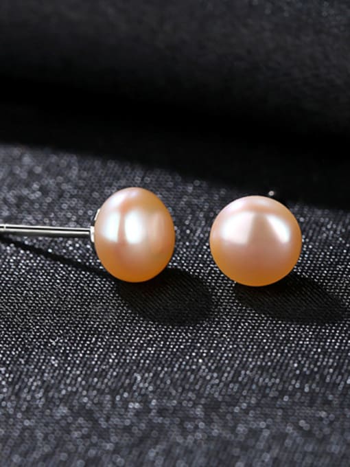 pink pearl Pure Silver 6mm natural freshwater pearl studs earring