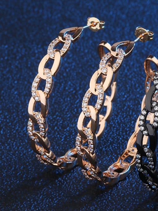 Champagne gold Copper With Rhinestone Fashion Geometric Hoop Earrings