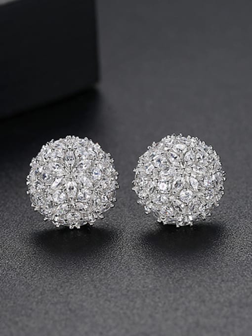 Platinum Copper inlaid AAA cubic zirconia bling bling Ball Stud Earrings