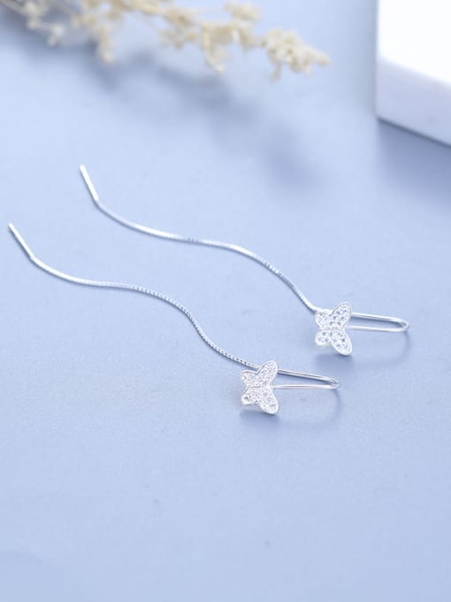 One Silver Elegant Little Butterfly Tiny Zirconias 925 Silver Line Earrings 0